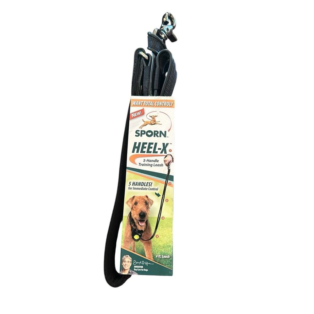 2 Sporn Heel-X 5 Handle Training Leash 4ft Long Heavy Duty Black 2 for 1